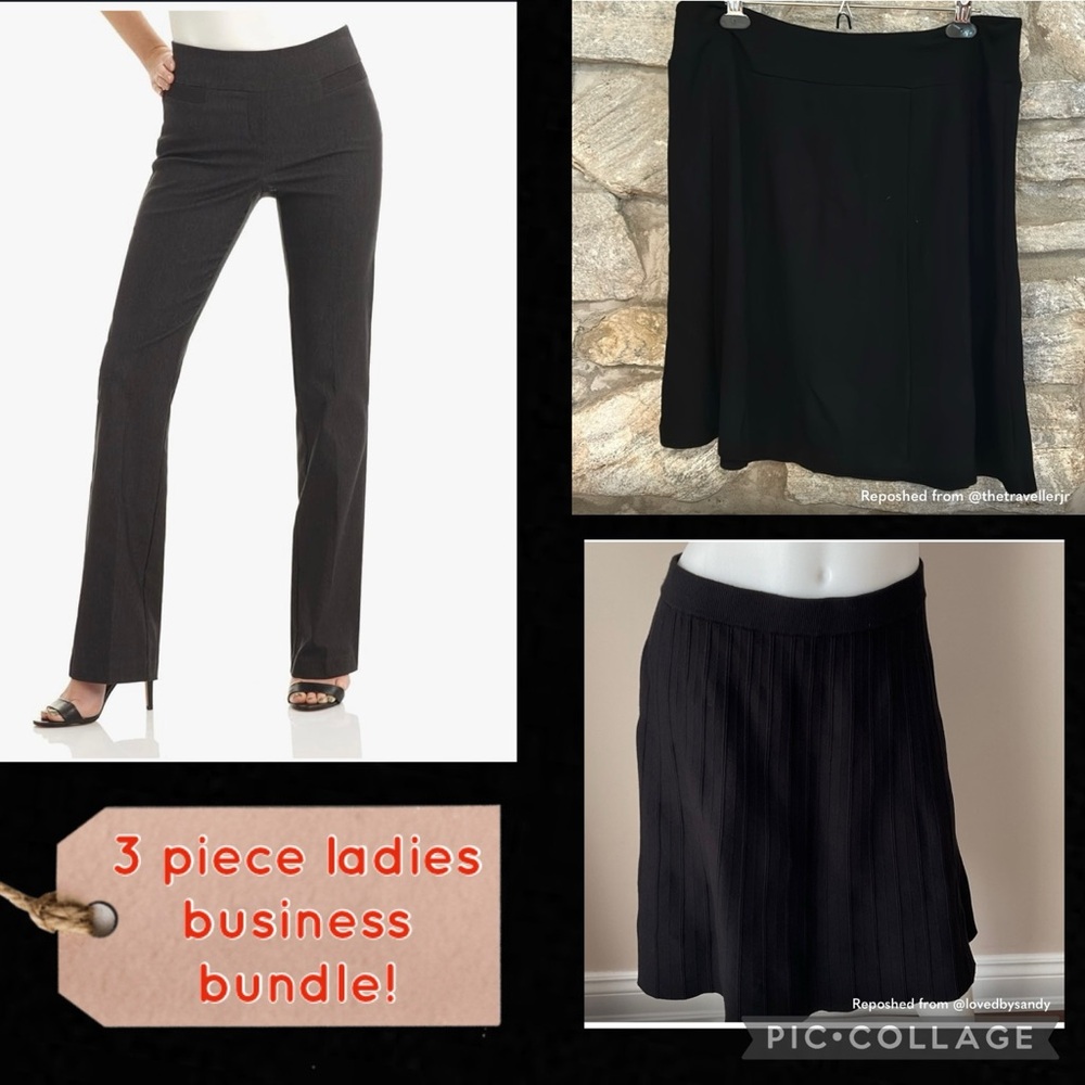 3-Piece Women's Black Workwear Bundle - 2 Skirts & 1 Pant